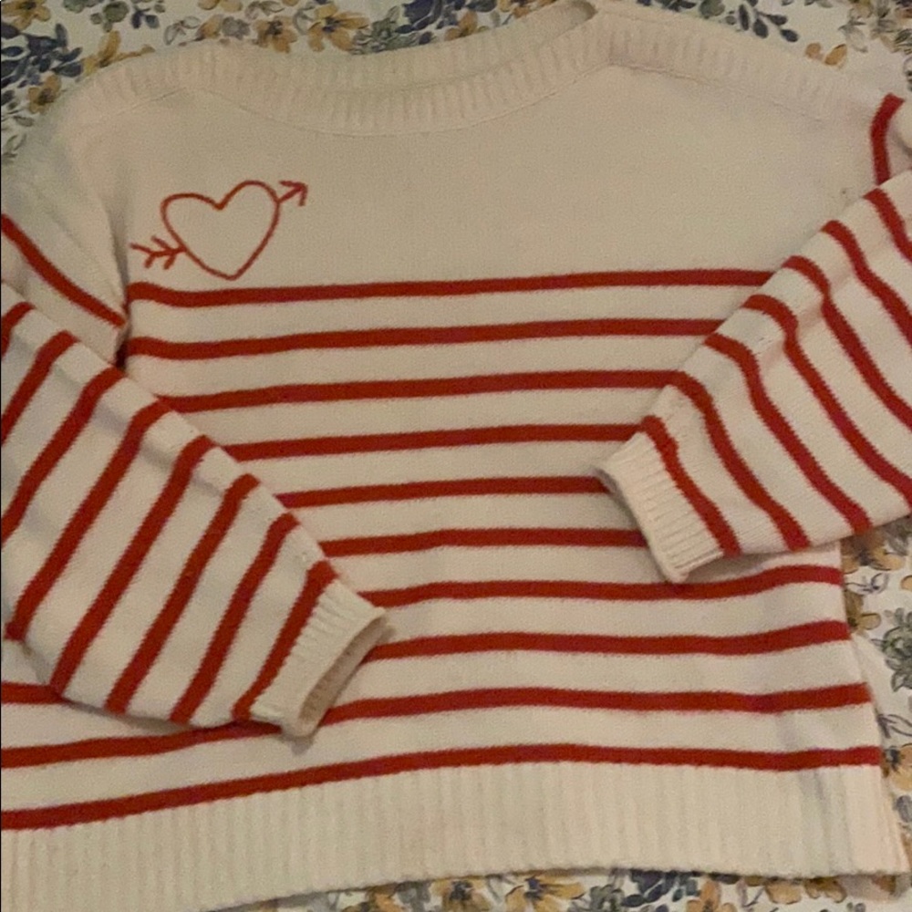 Loft striped heart sweater EUC